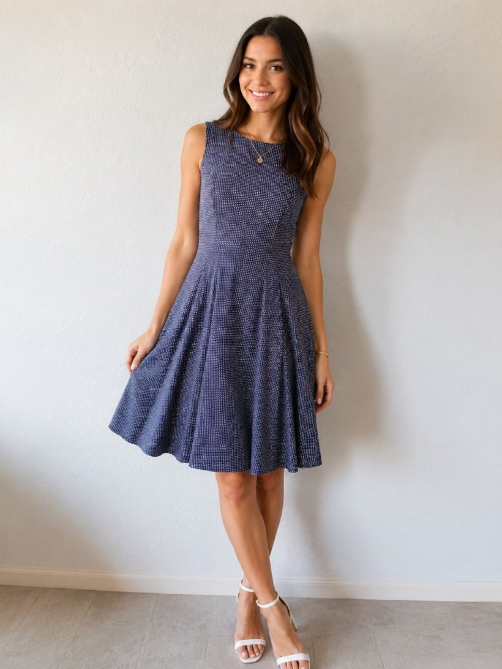 Jody Blue Mini Polka Dot Sleeveless Pleated Dress Size M Flowy Vintage Classic